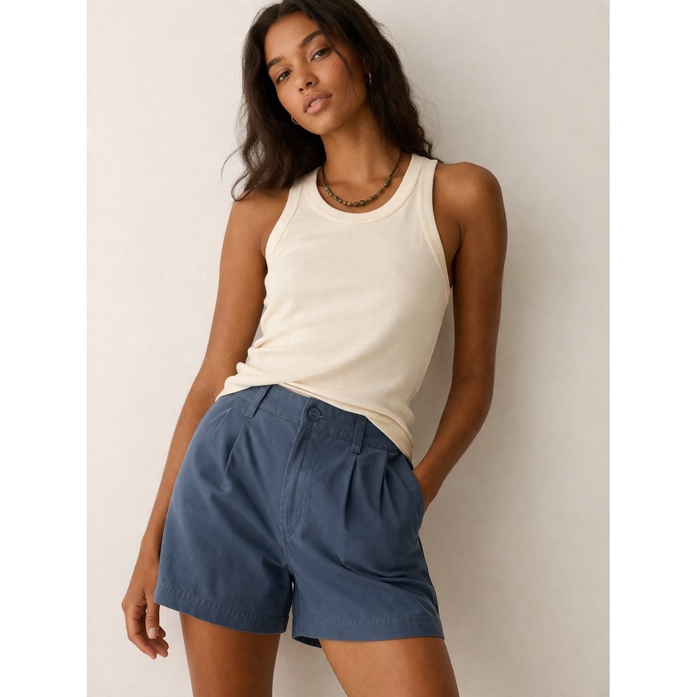 Banana Republic Womens Pleat Front Shorts Slate Blue High Rise 5 Inch Inseam 6